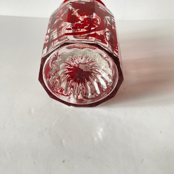 Bohemian Glass Pickle Jar Ruby Red Grapes Pattern Vintage Circa 1930s AS IS. - Picture 6 of 11